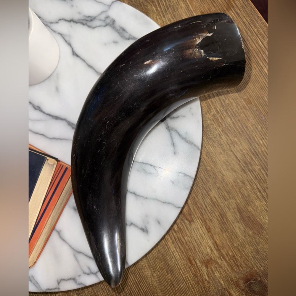 SOLD! VINTAGE HORN BLACK AND WHITE DRINKING VIKING HORN / DECOR WESTERN - Picture 2 of 3